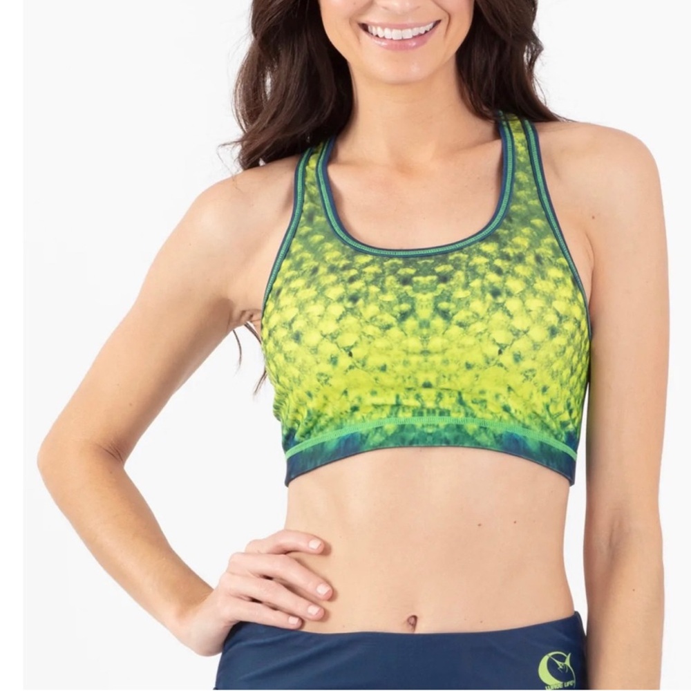 WAVE LIFE WOMEN SIZE XS UPF50+ REVERSIBLE SPORT BRA print and solid navy